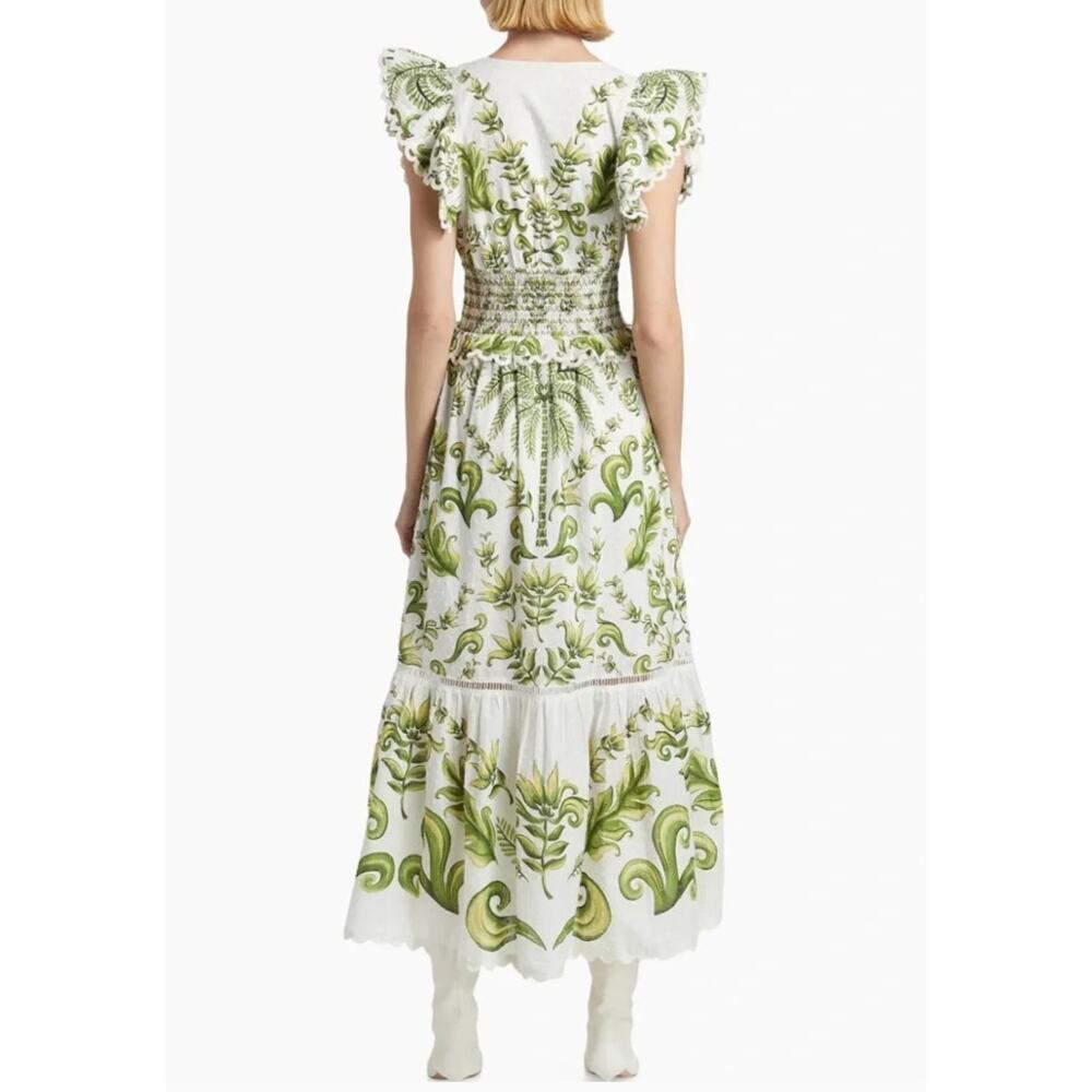 Farm Rio Dress Small Milani Flutter Sleeve Maxi White Floral Summer Boho Elegant - Picture 3 of 16